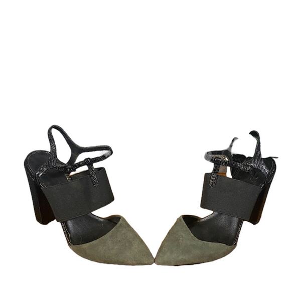 Charles David Gray Suede Leather Cap Toe Ankle Strap Chunky Heels Women Sz 6 - Picture 3 of 11